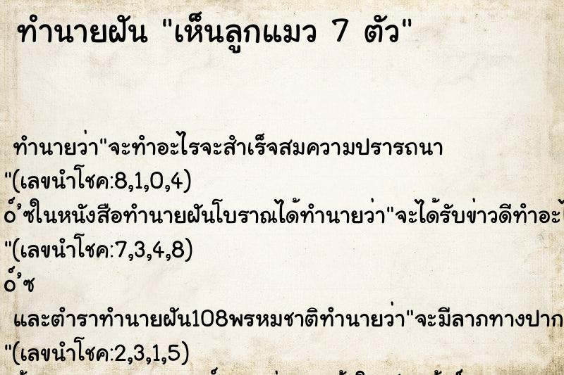 ทำนายฝันเห็นลูกแมว7ตัว ทำนายฝันทำนายฝันเห็นลูกแมว7ตัว